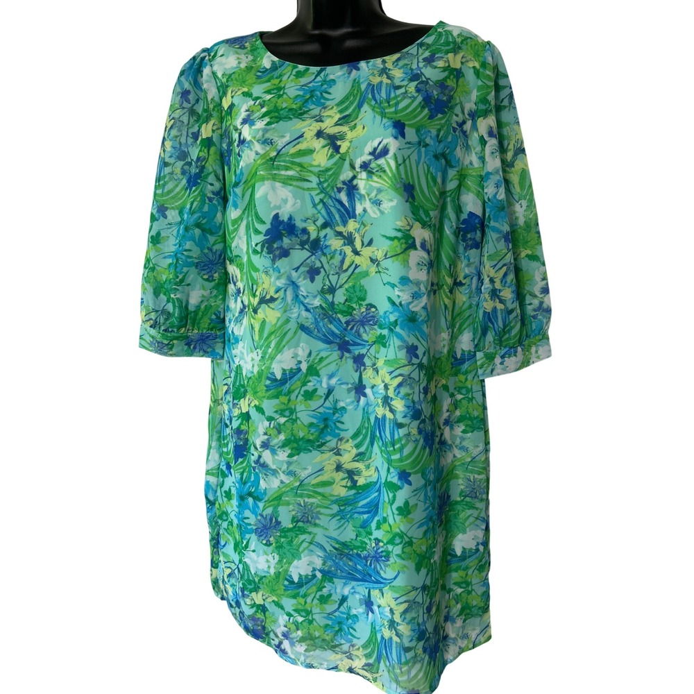 New Directions Petite Medium Mint Green‎ Floral 3/4 Sleeve Shift Dress NWT $58